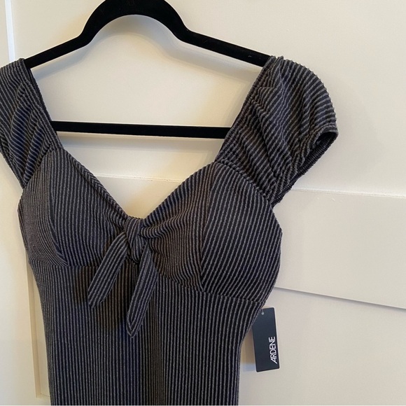 Ardene Black and Gray Striped Ribbed Dress - Picture 2 of 14